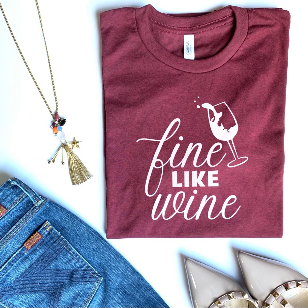 Fine like wine graphic tee red t-shirt top New!